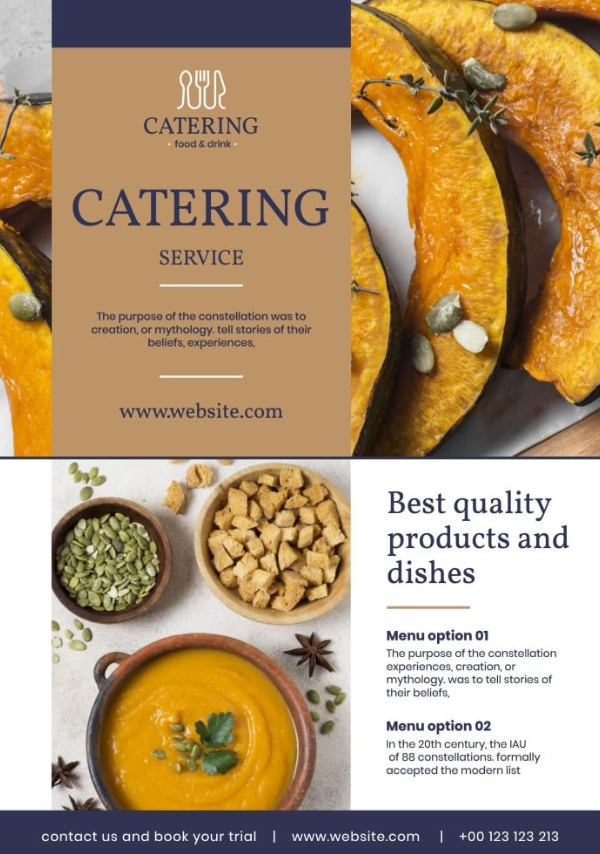 Desain brosur katering dengan font yang kreatif